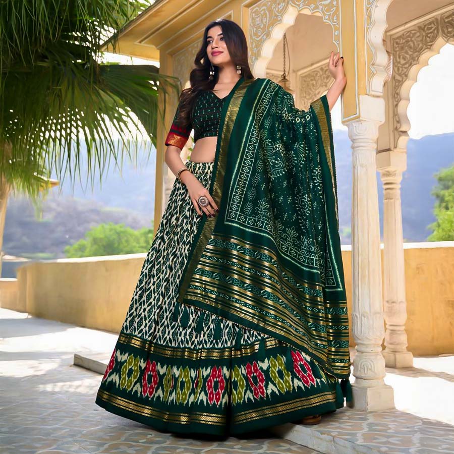 Green  Tusser Silk Casual Wear Lehenga