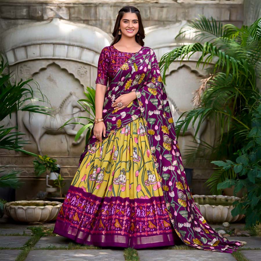 Green Tusser Silk  Casual Wear Lehenga