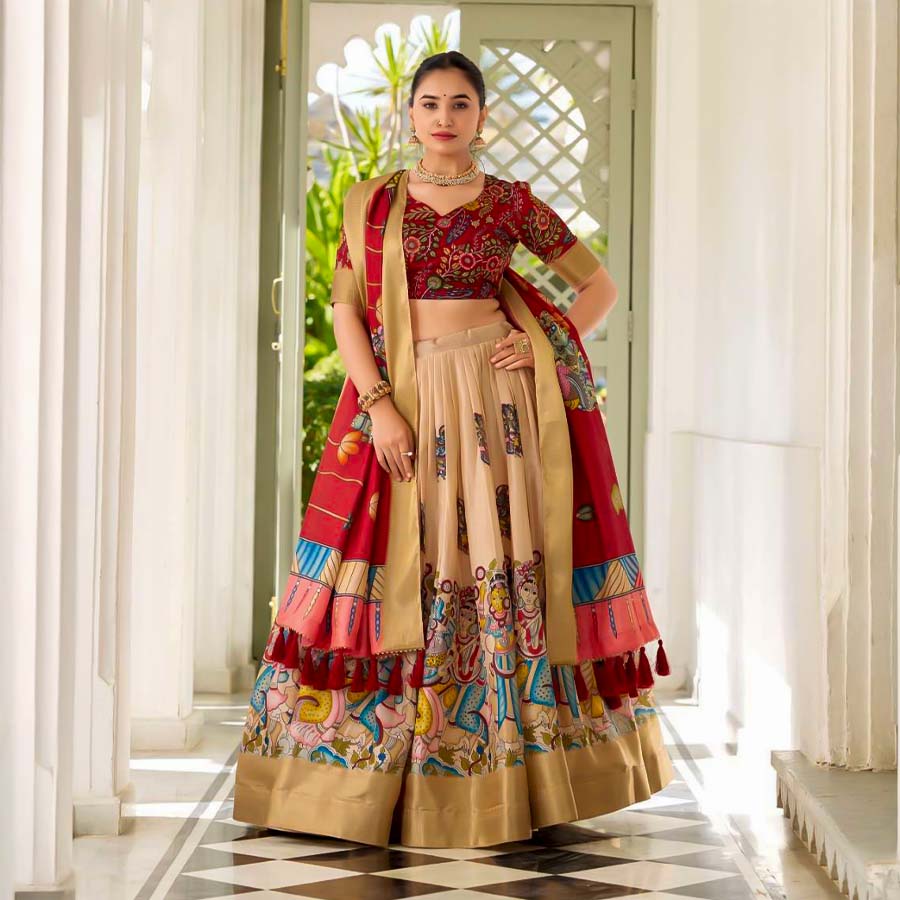 Red  Dola Silk  Casual Wear Lehenga