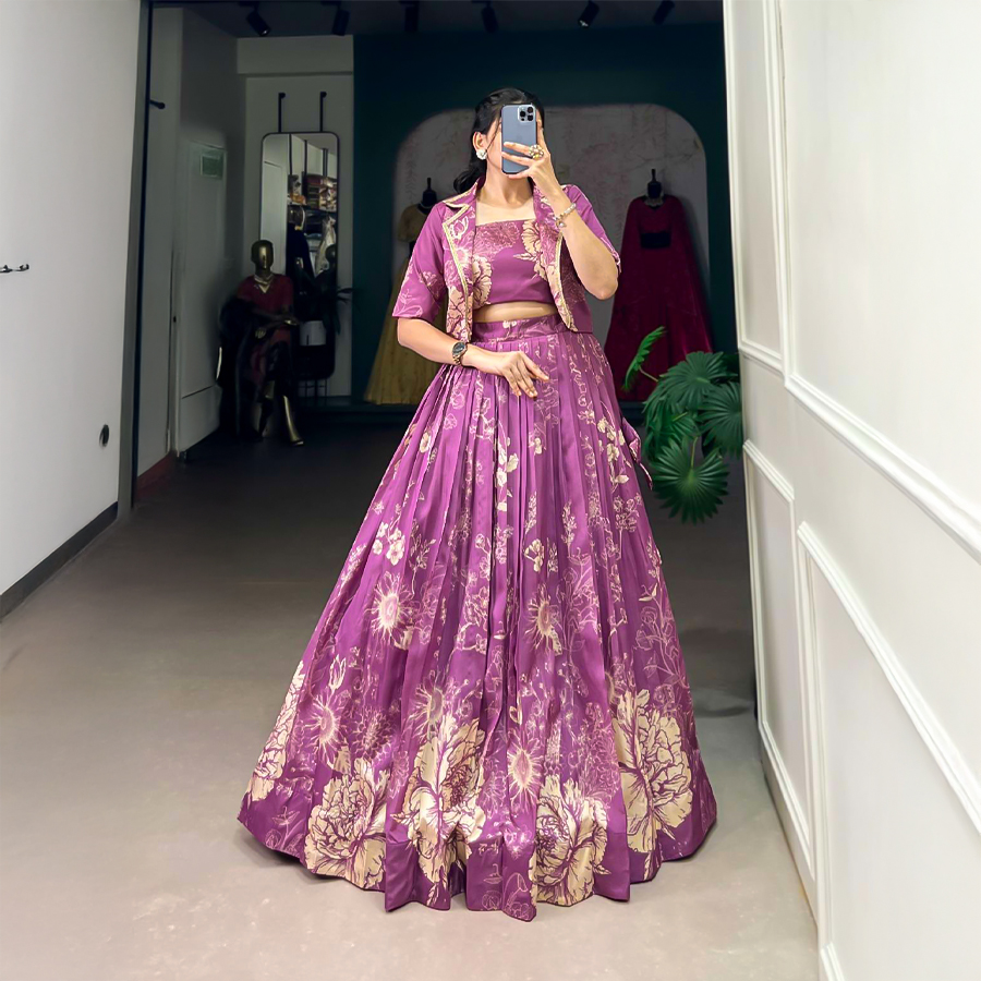 Purple Tusser Silk Casual Wear Lehenga
