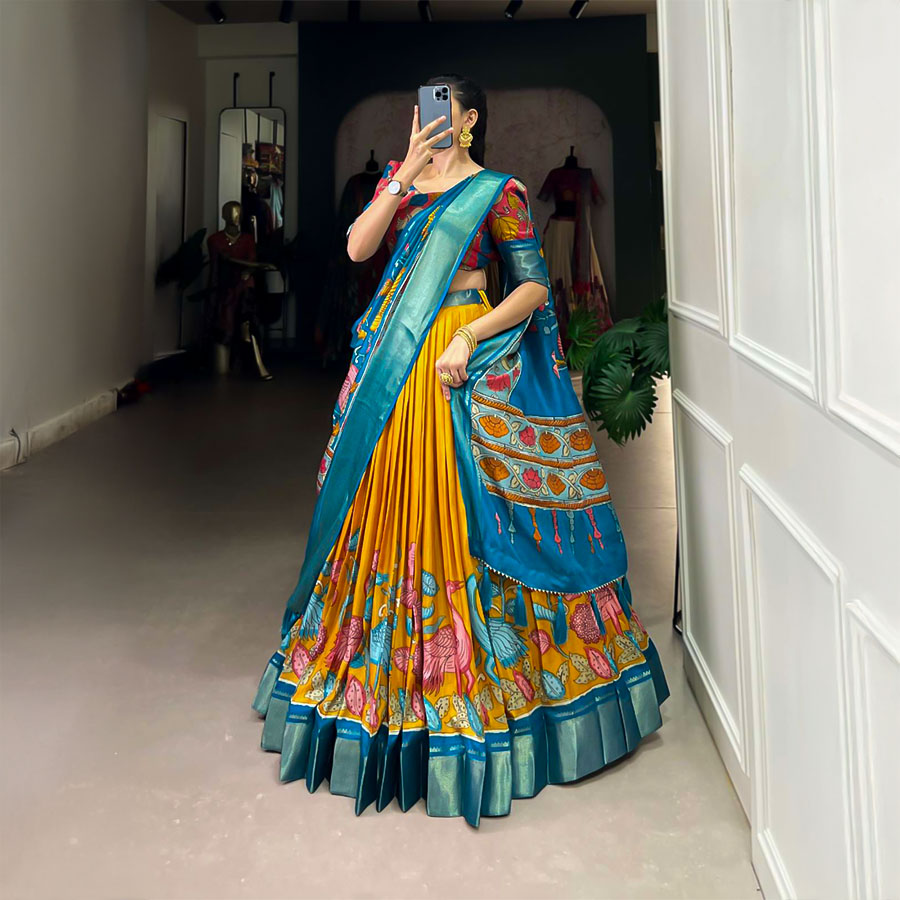 Yellow  Dola Silk Casual Wear Lehenga