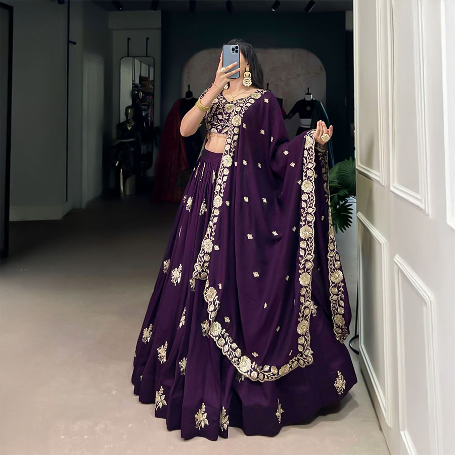 Violet Vichitra Silk Party Wear Lehenga