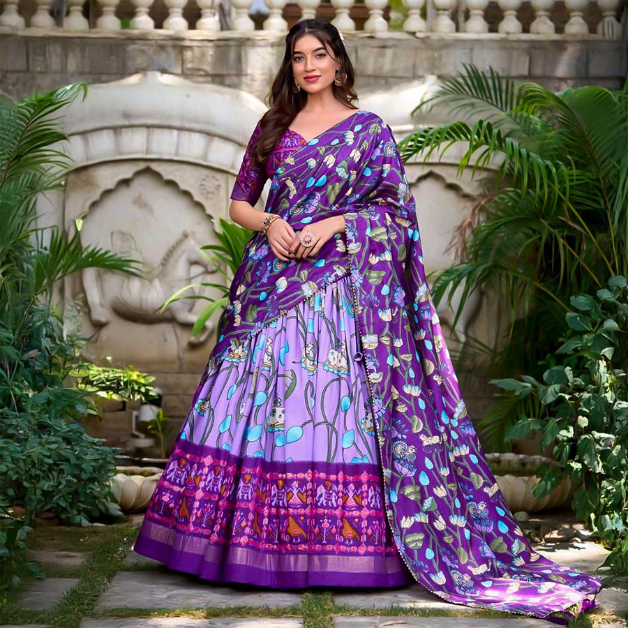 Purple Tusser Silk  Casual Wear Lehenga