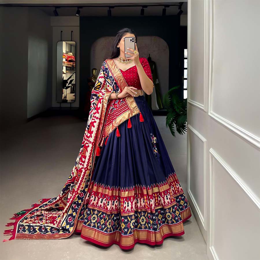Blue Tusser Silk  Casual Wear Lehenga