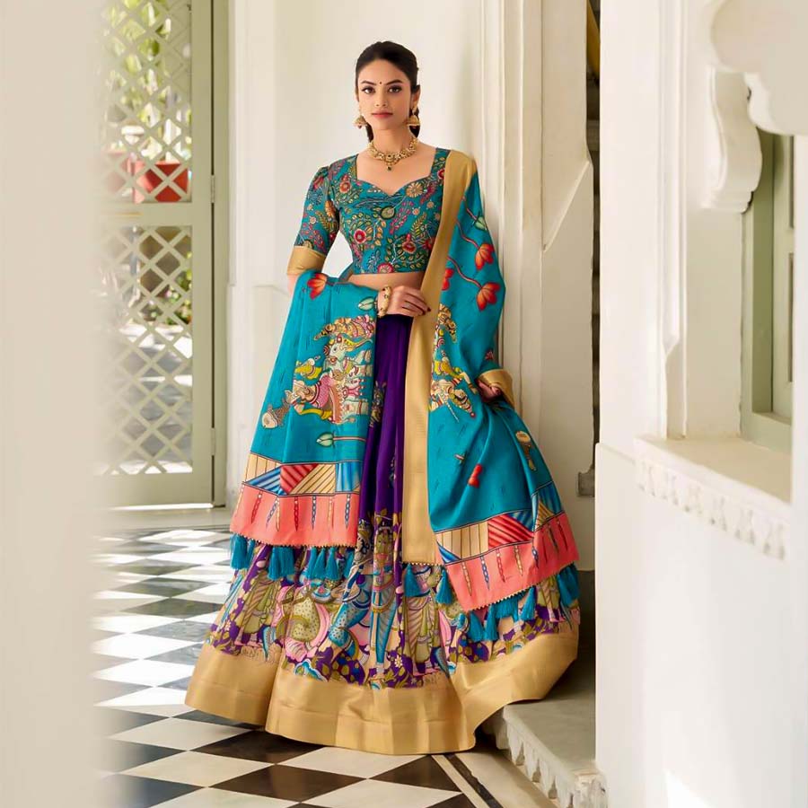 Cyan  Dola Silk  Casual Wear Lehenga
