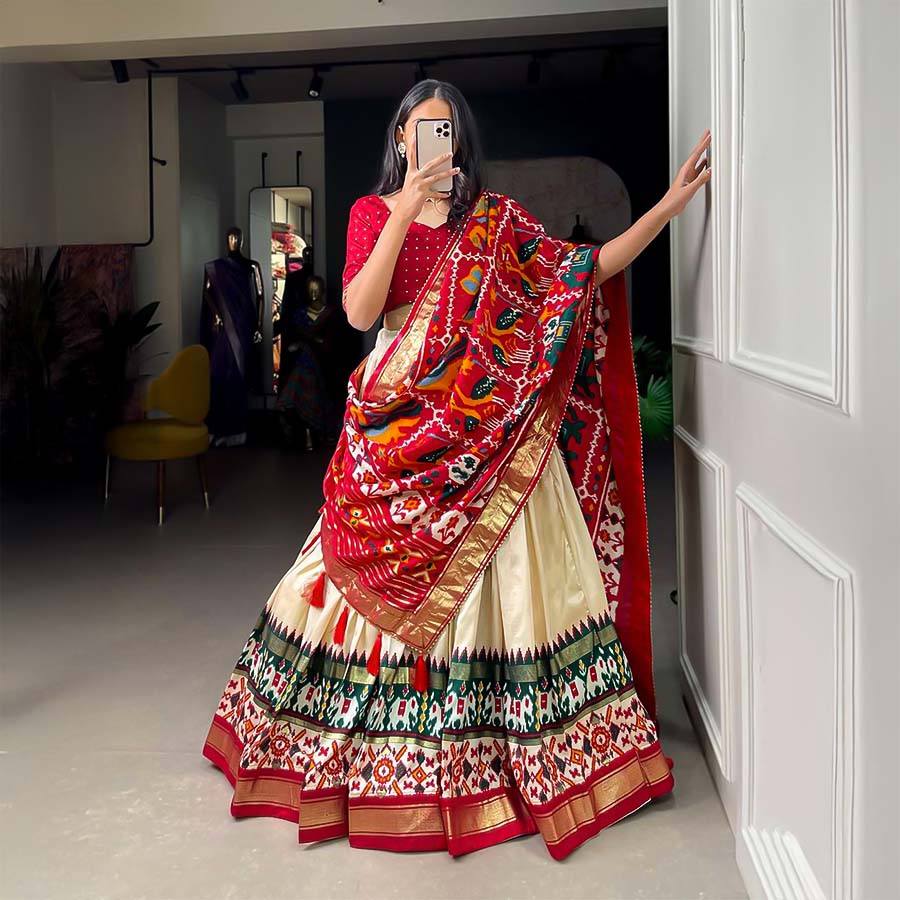 White Tusser Silk  Casual Wear Lehenga
