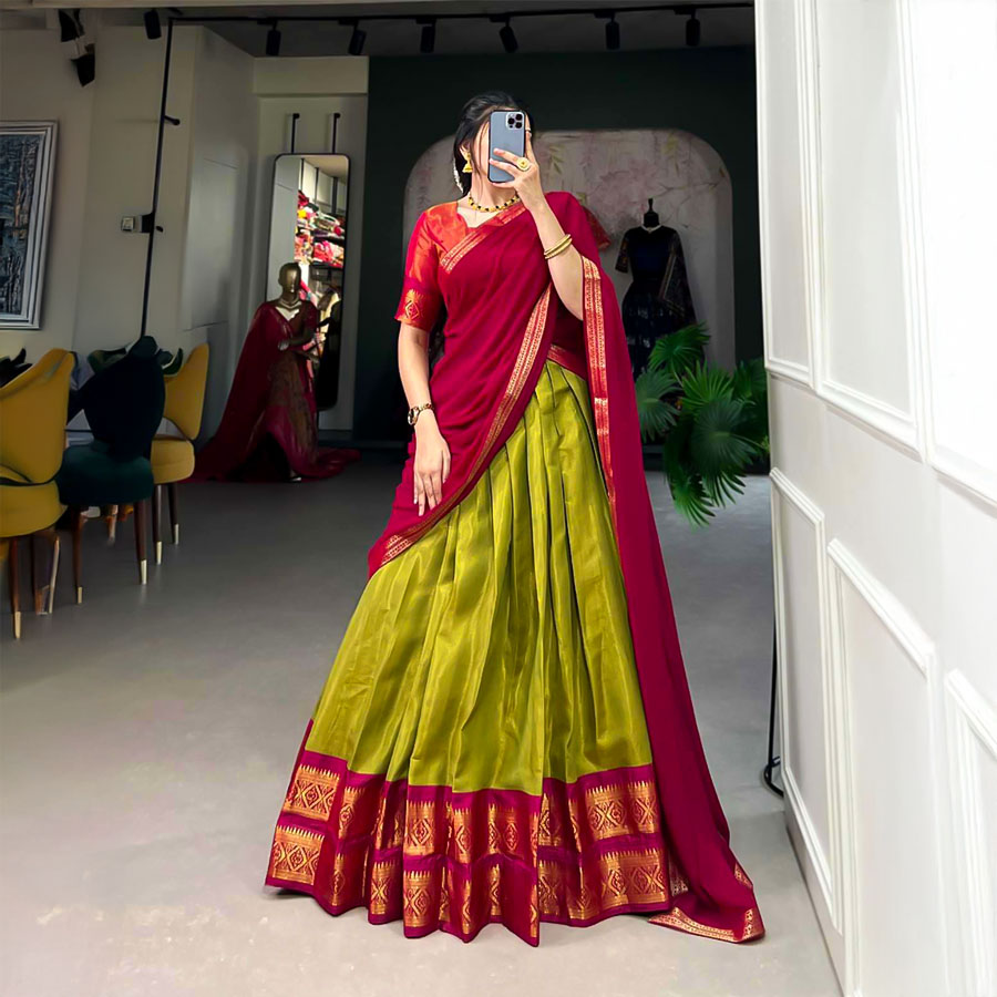 Green Kanchipuram Casual Wear Lehenga