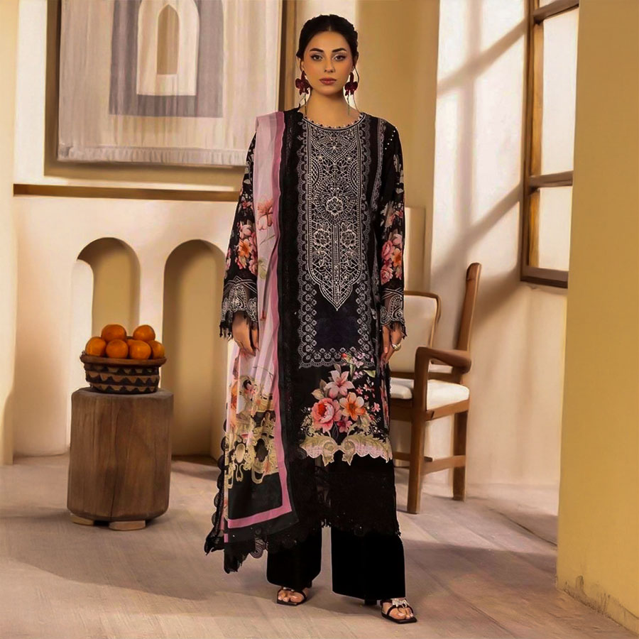 Black  Lawn Casual Wear Salwar Kameez