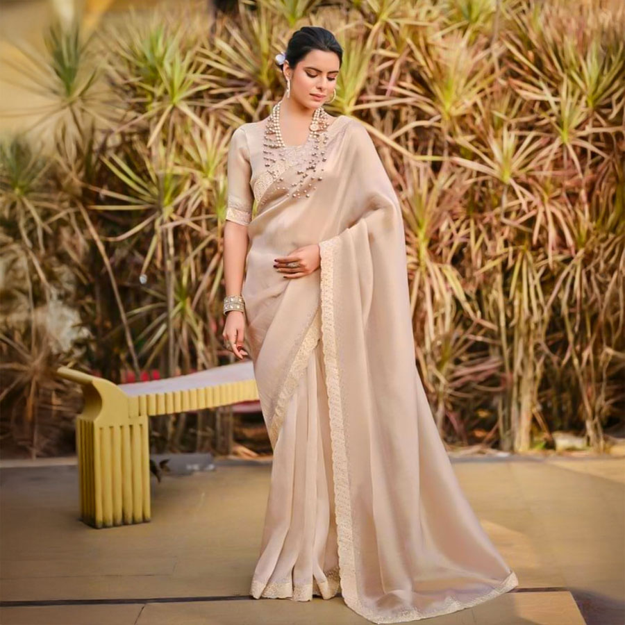 Salmon  Malai Silk Casual Wear Saree