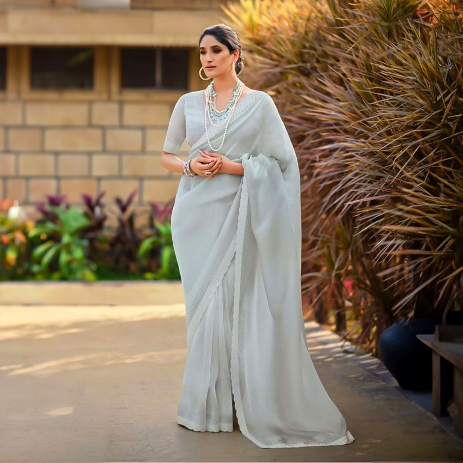 Grey  Malai Silk Casual Wear Saree