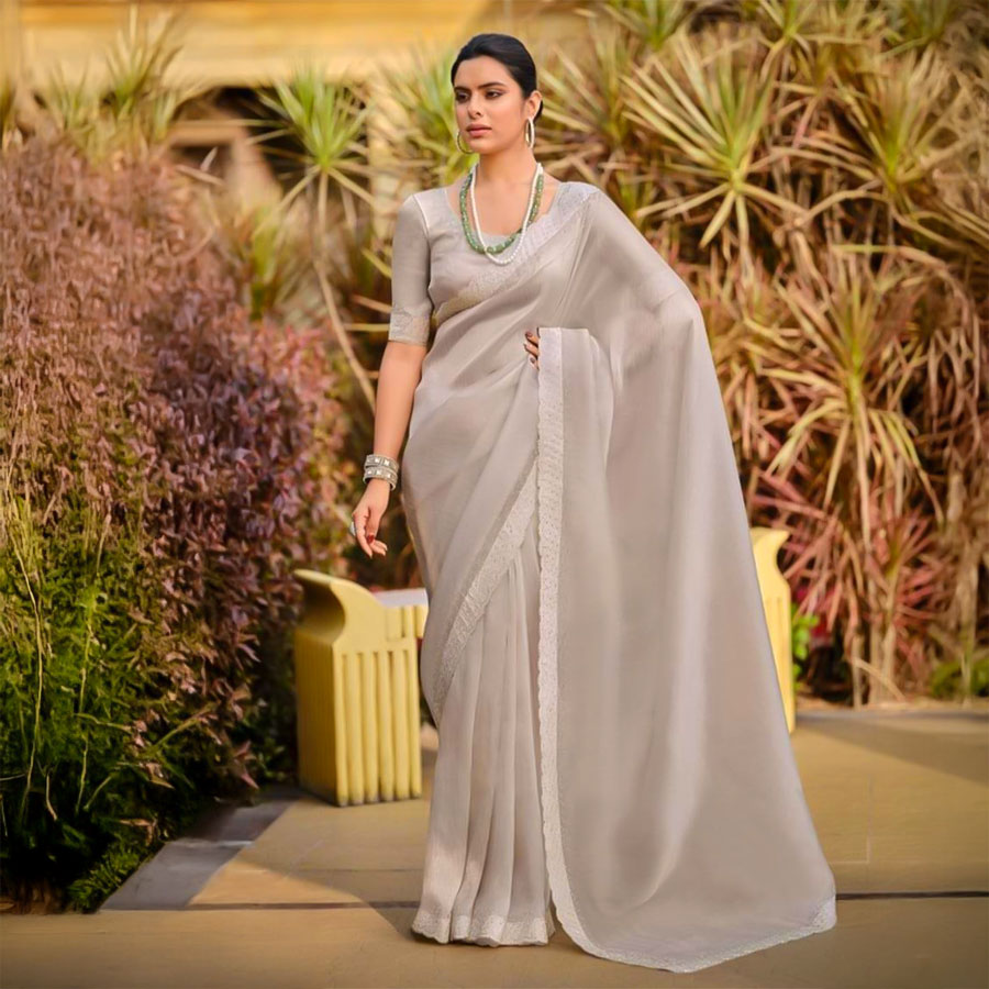 Grey  Malai Silk Casual Wear Saree