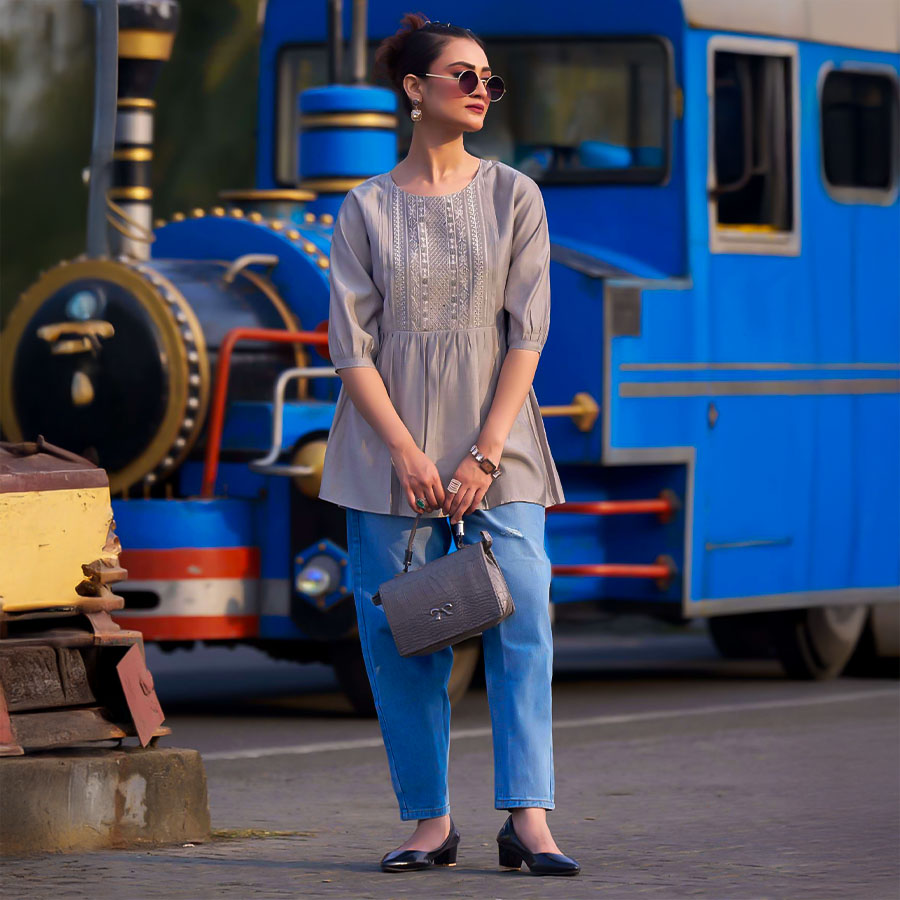 Grey  Silk Casual Wear Kurti