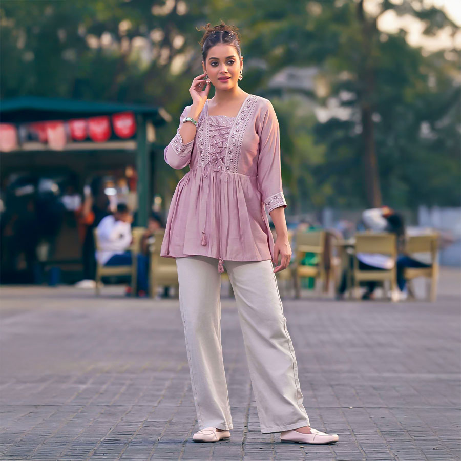 Purple  Silk Casual Wear Kurti