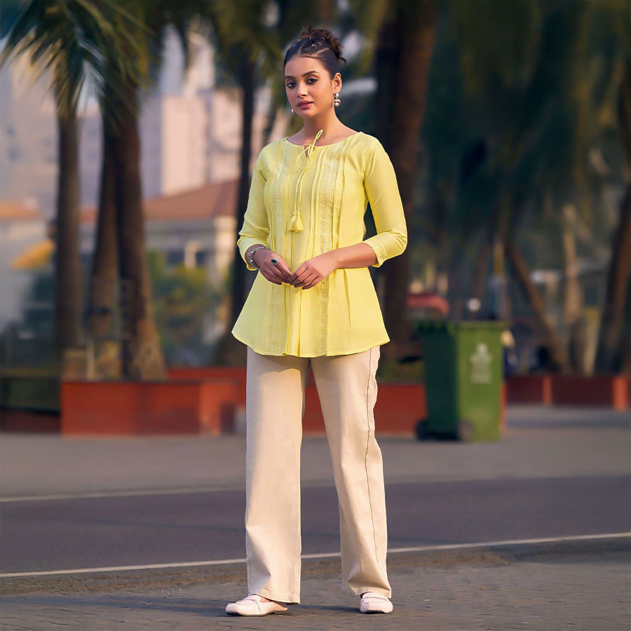 Yellow  Silk Casual Wear Kurti