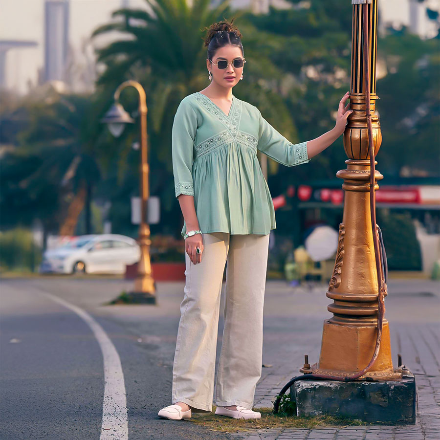 Green  Silk Casual Wear Kurti