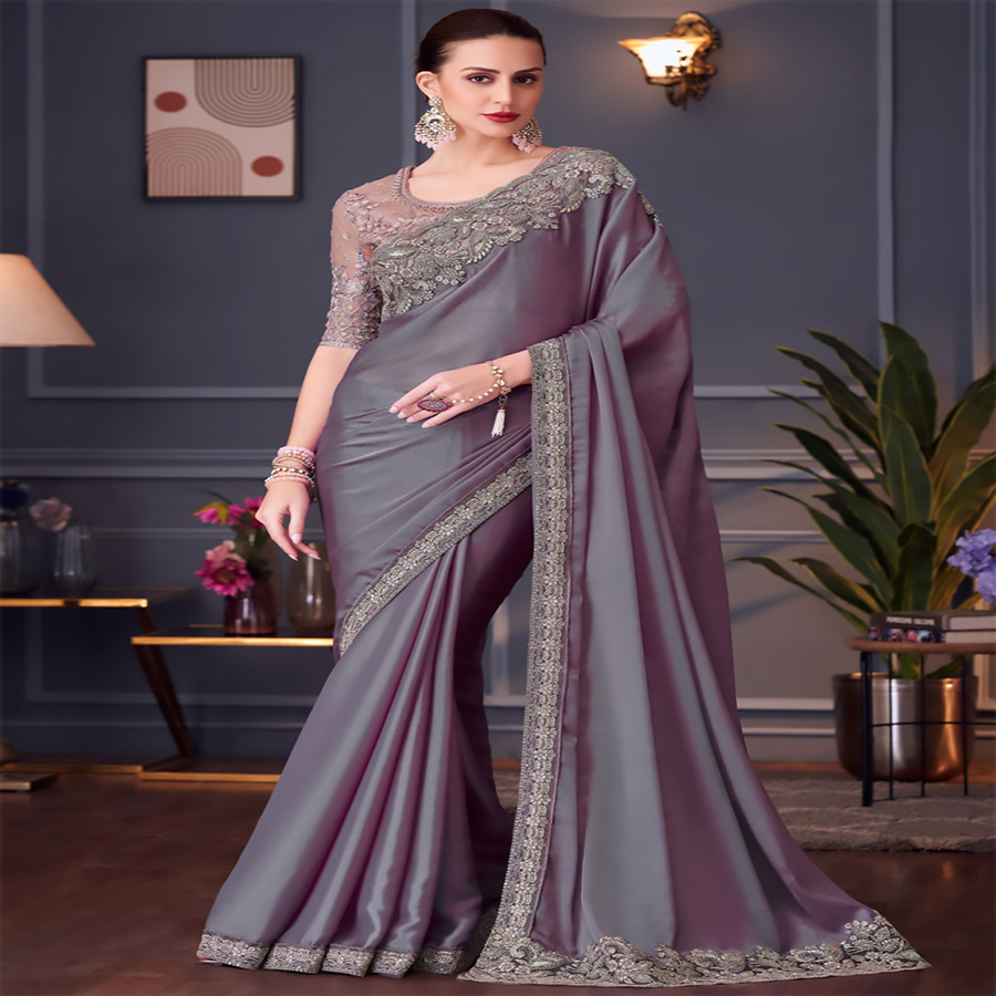 Purple Chiffon Silk Partywear Saree