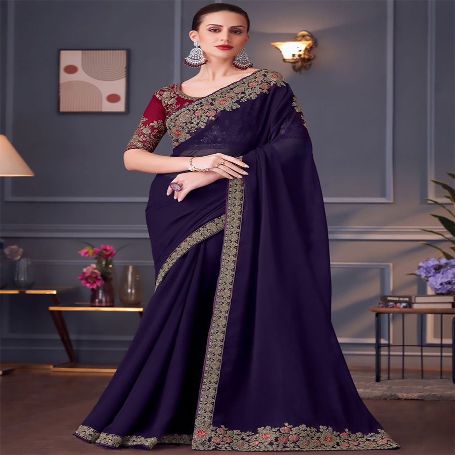 Violet Georgette Partywear Saree