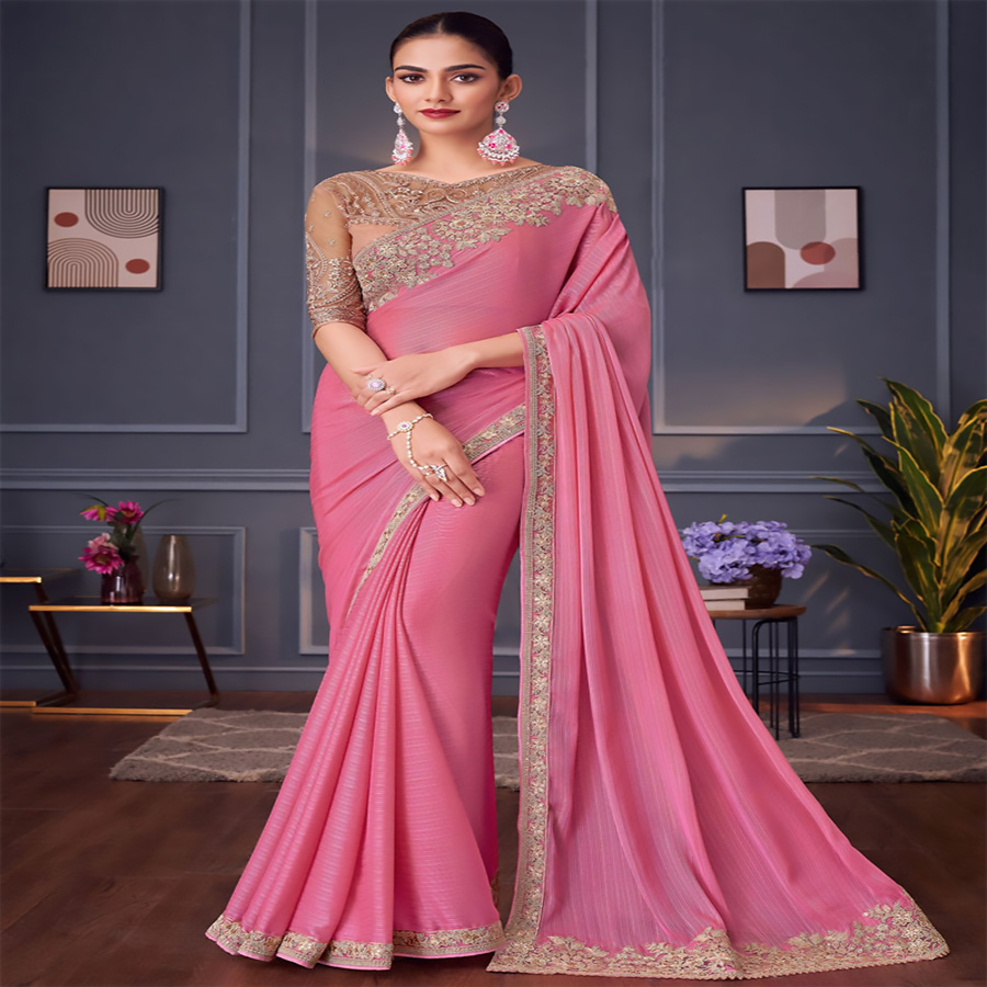 Pink Shimmer Silk Partywear Saree