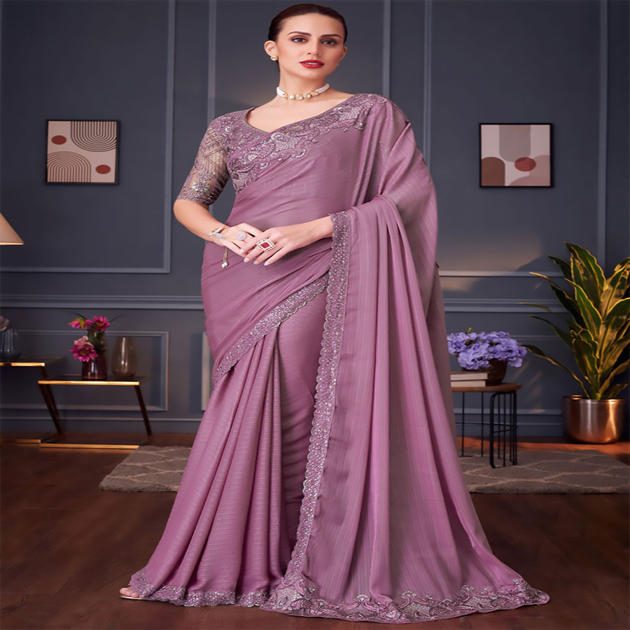 Onion Pink Shimmer Silk Partywear Saree