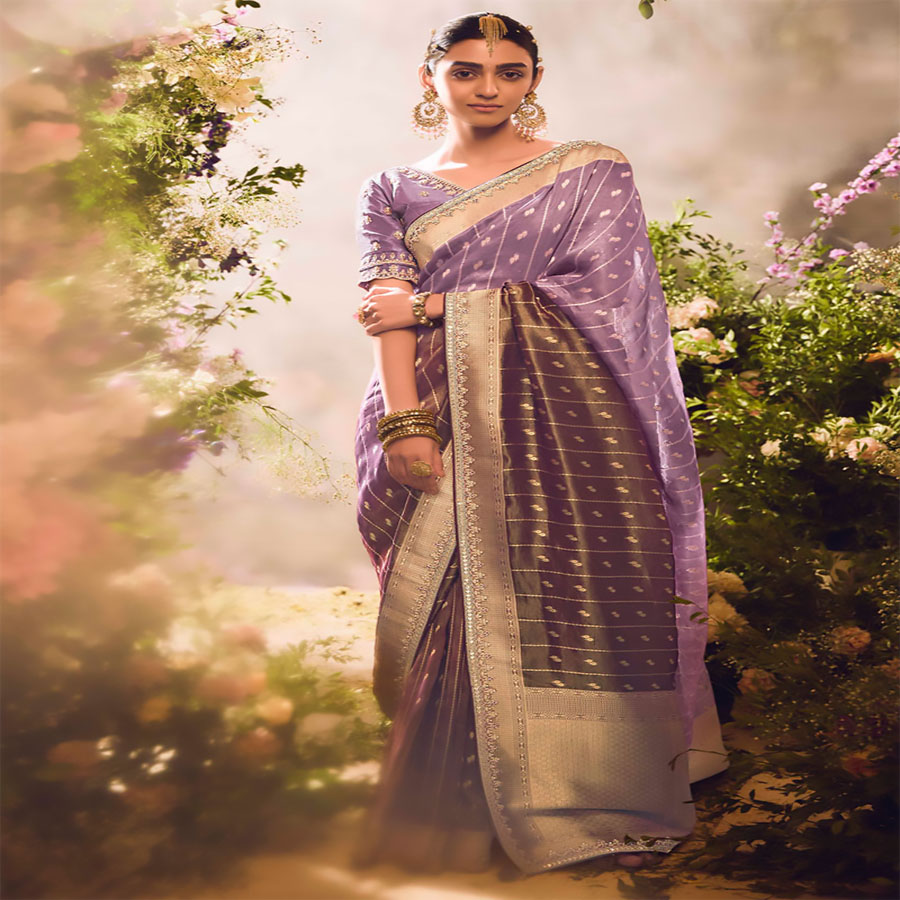 Lavender Silk Partywear Saree