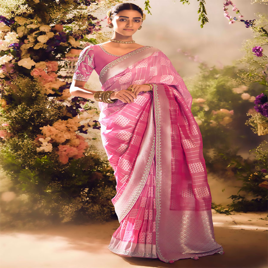 Pink Silk Partywear Saree