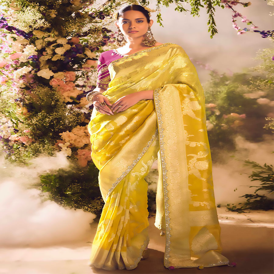 Mustard Silk Partywear Saree