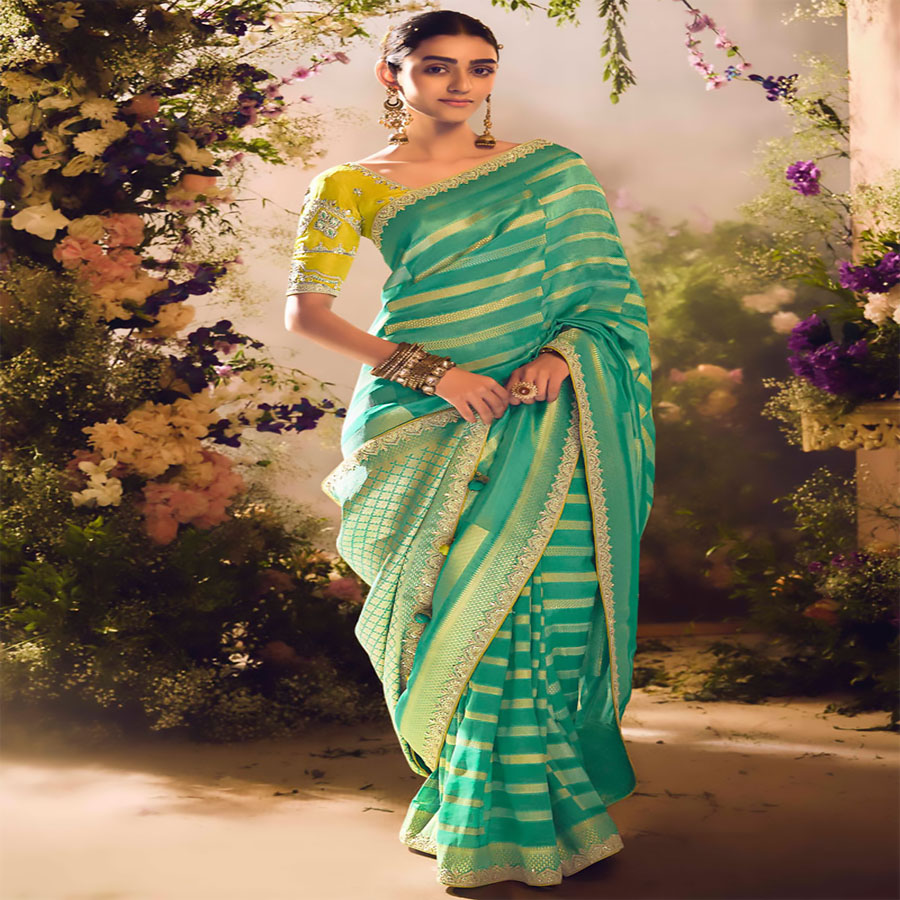 Rama Green Silk Partywear Saree