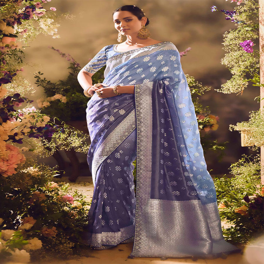 Blue Silk Partywear Saree