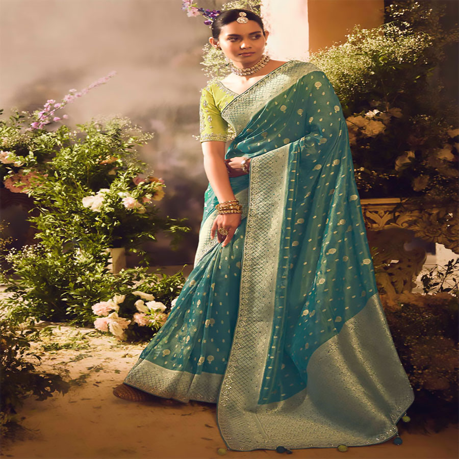 Teal Silk Partywear Saree