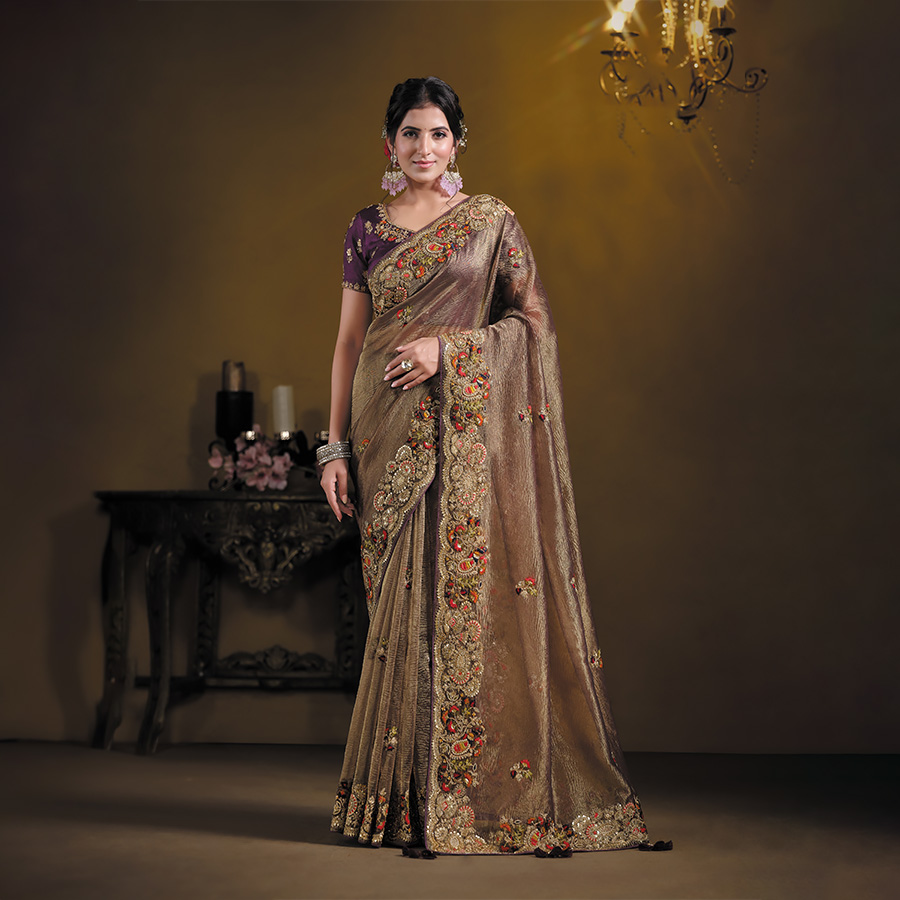 Brown Silk Designer Saree