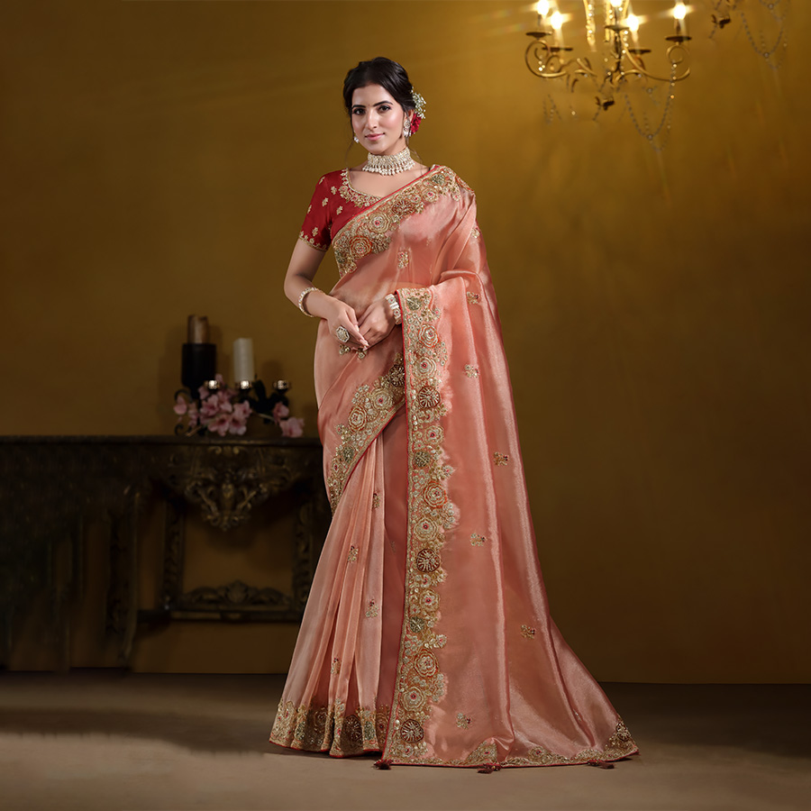 Light pink Silk Designer Saree