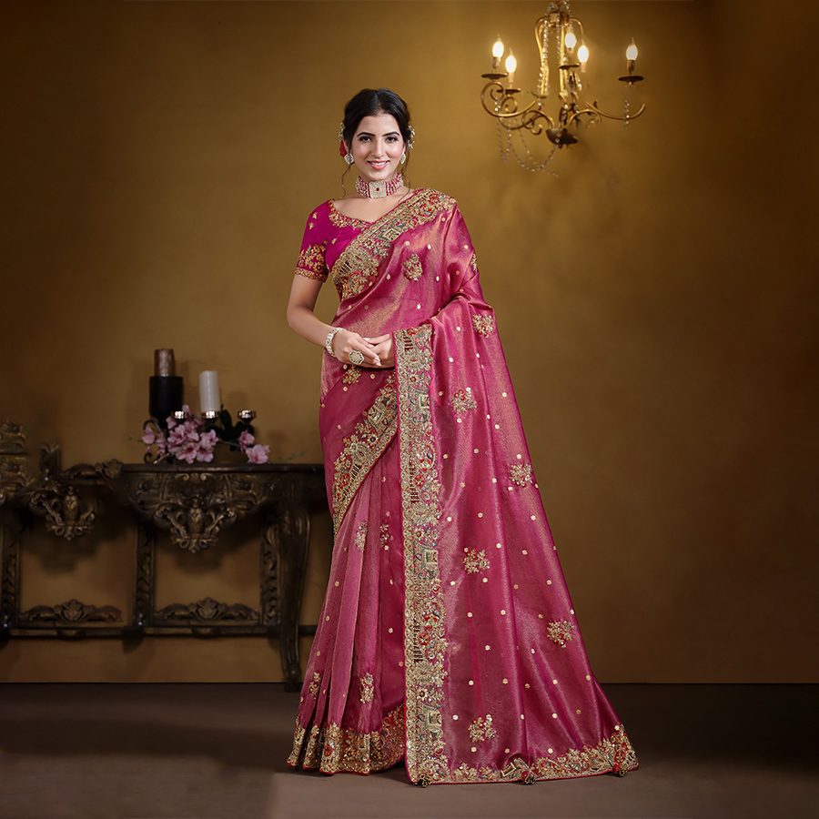 Pink Silk Designer Saree