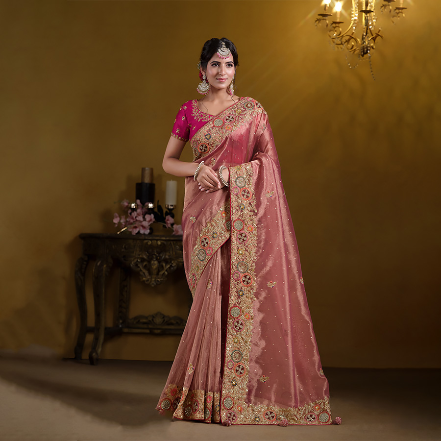 Pink Silk Designer Saree