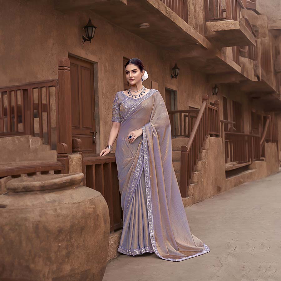 Light Purple Gradient Satin Silk Designer Saree