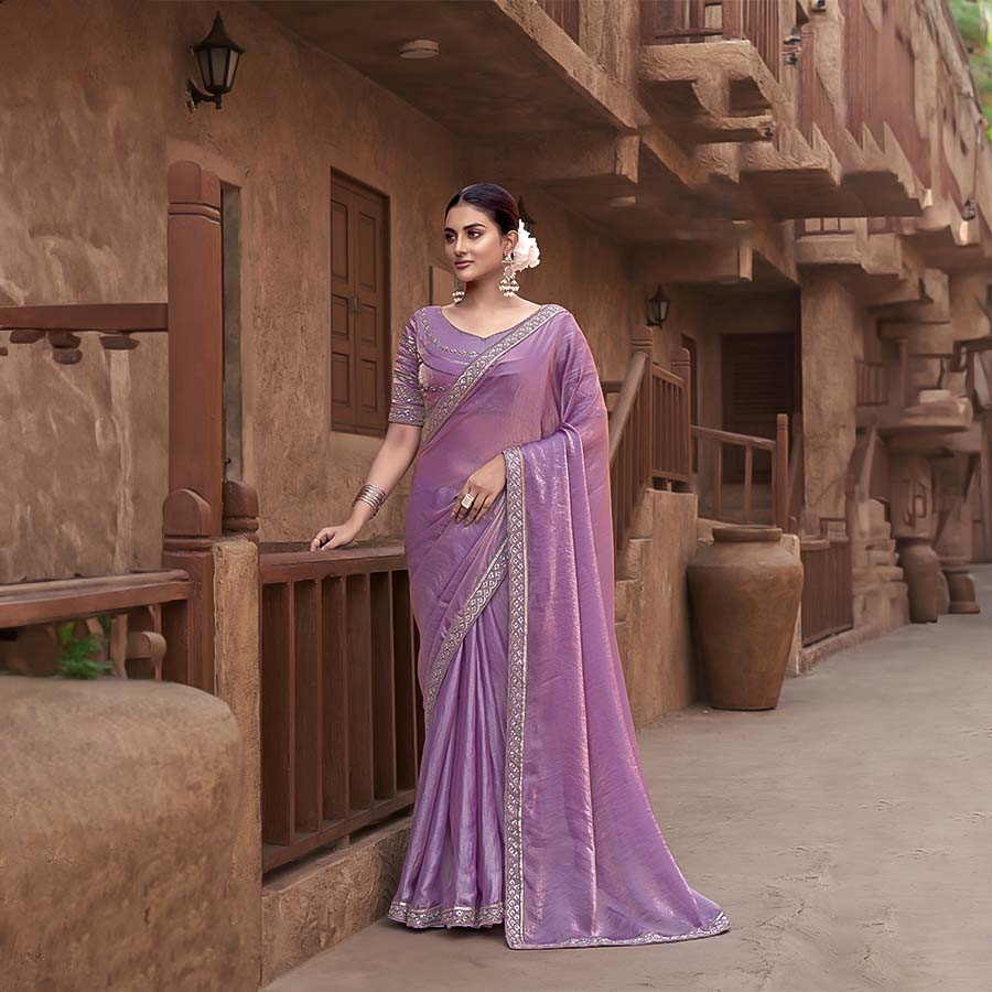 Violet Gradient Satin Silk Designer Saree