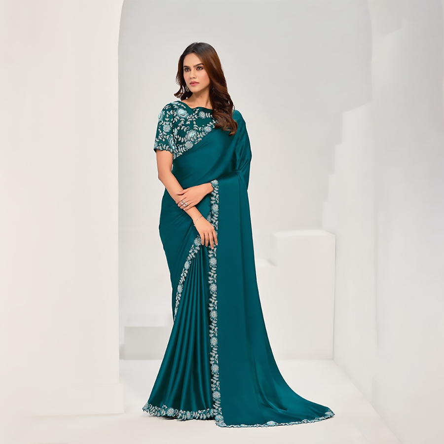 Sky blue Satin Partywear Saree