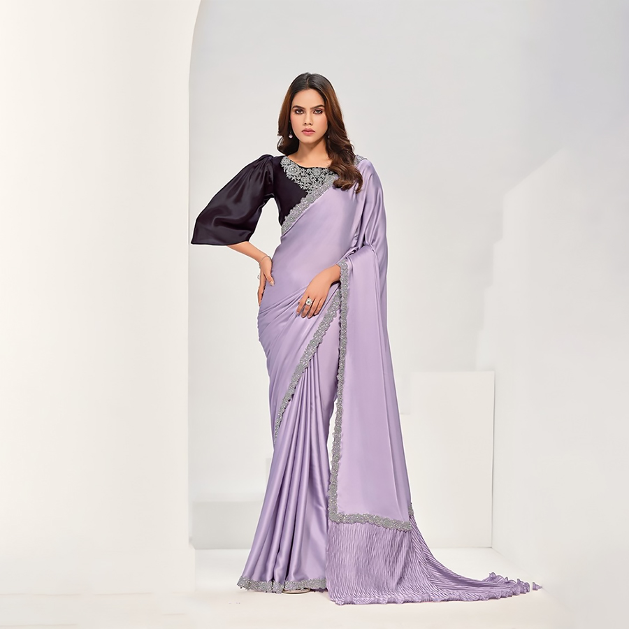 Purple Satin Partywear Saree