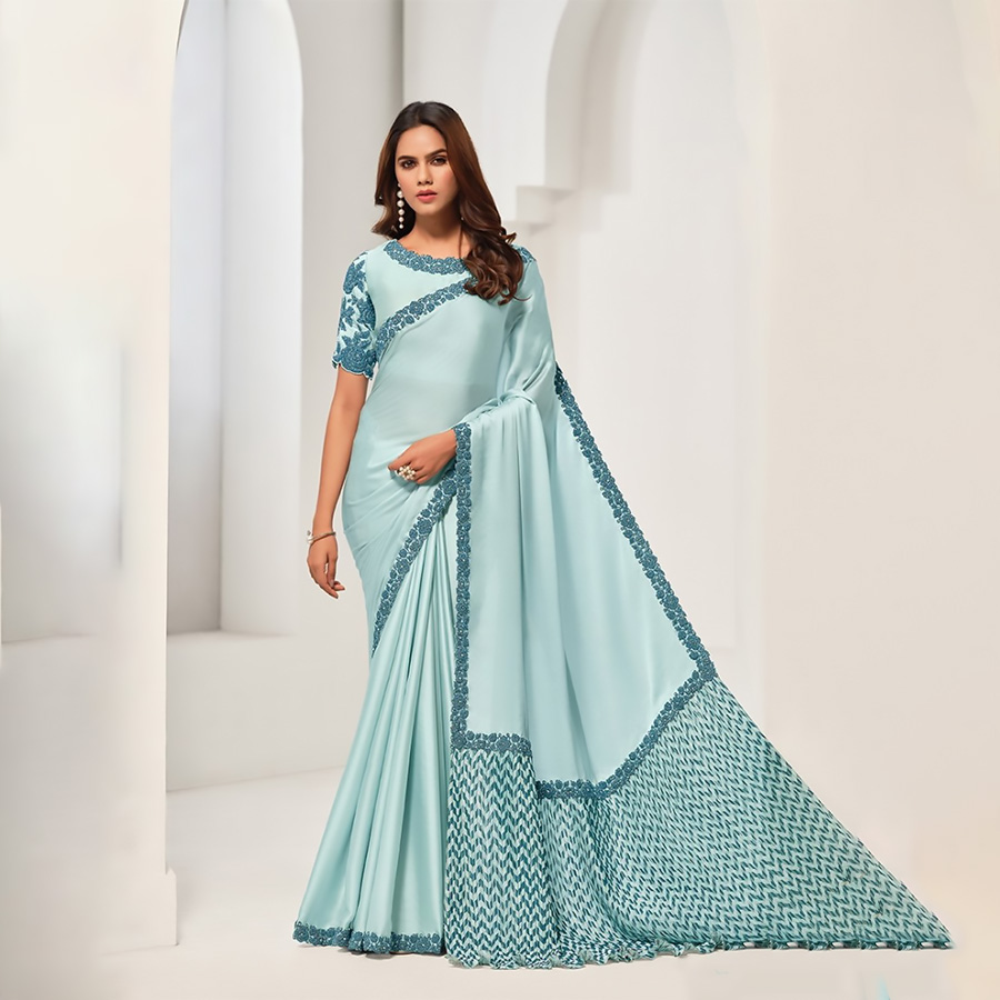 Sky blue Satin Partywear Saree