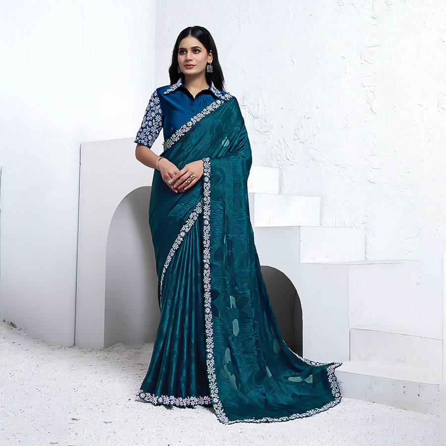 Blue Pattern Georgette Party Wear Saree