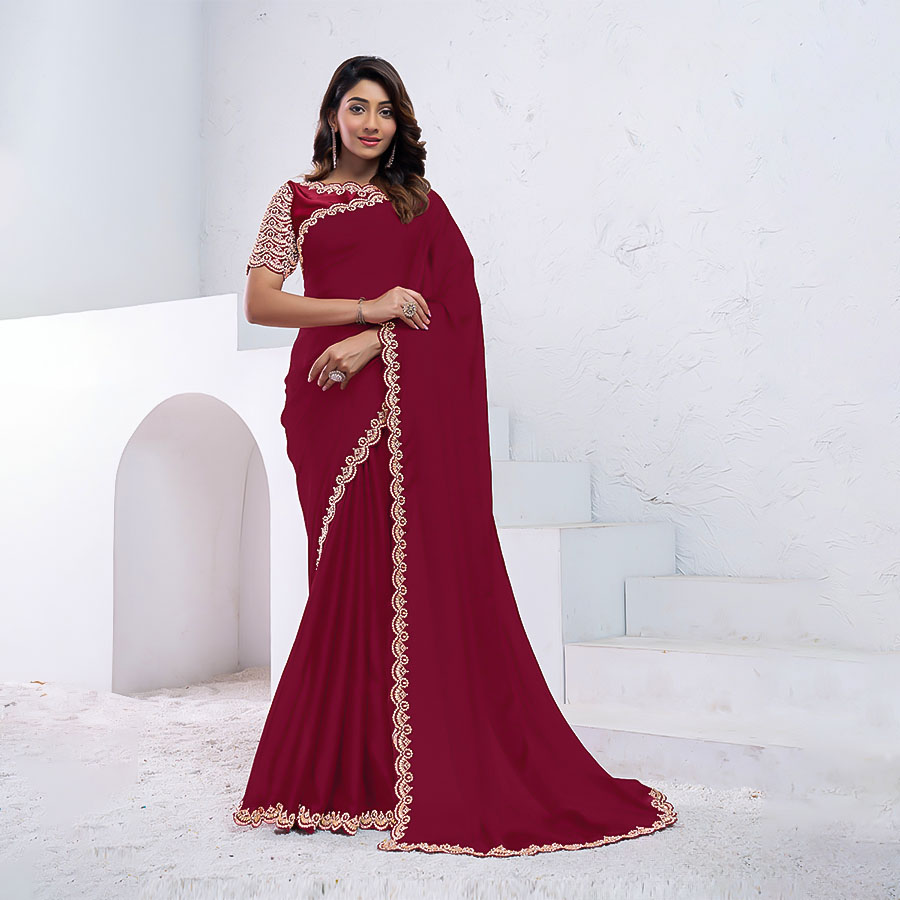 Red Pure Crepe Silk Party Wear Saree