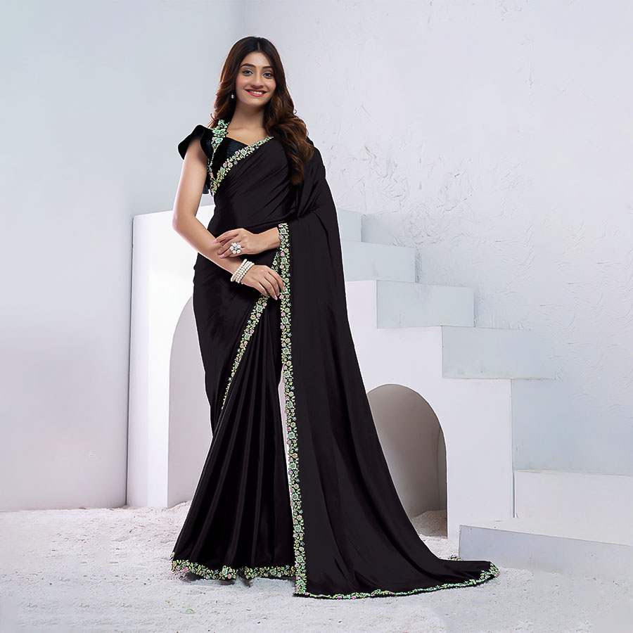 Black  Pure Crepe Silk Party Wear Saree