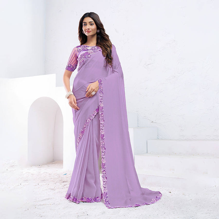 Purple Crepe Shimmer Silk Party Wear Saree