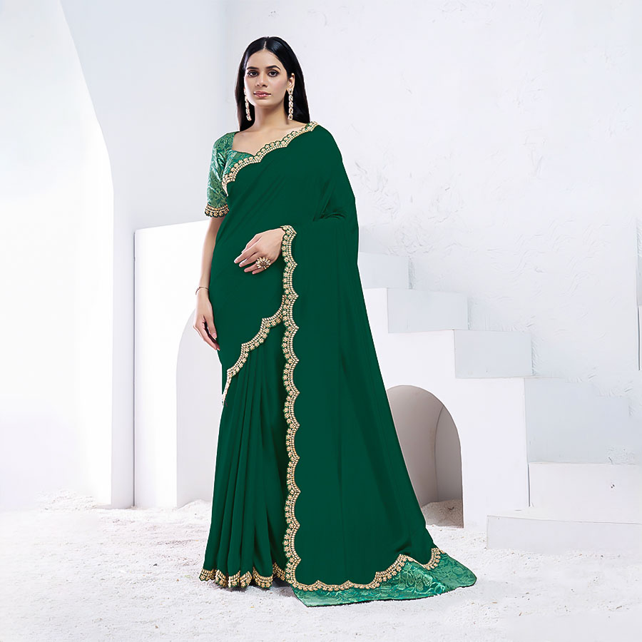 Green Pure Crepe Silk Party Wear Saree