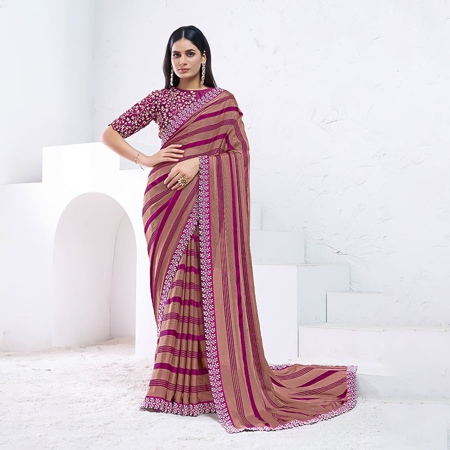 Brown Pattern Georgette Party Wear Saree