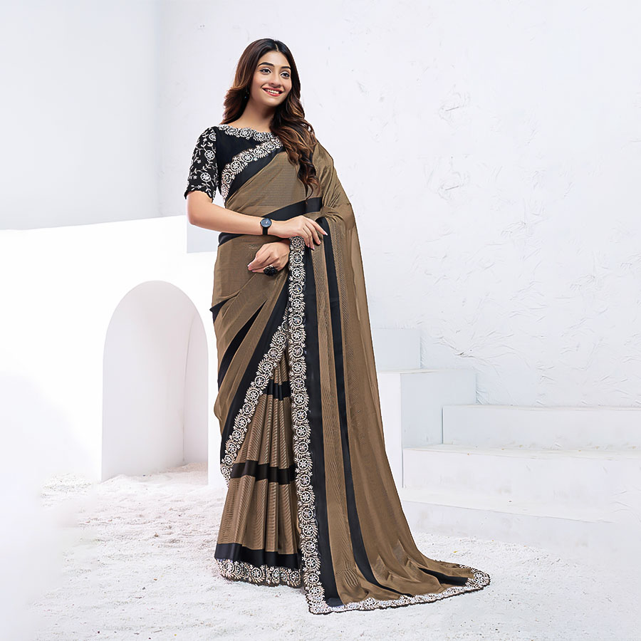 Brown Pattern Georgette Party Wear Saree