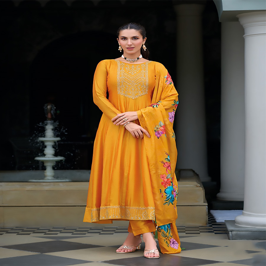 Yellow Cotton Anarkali Suit