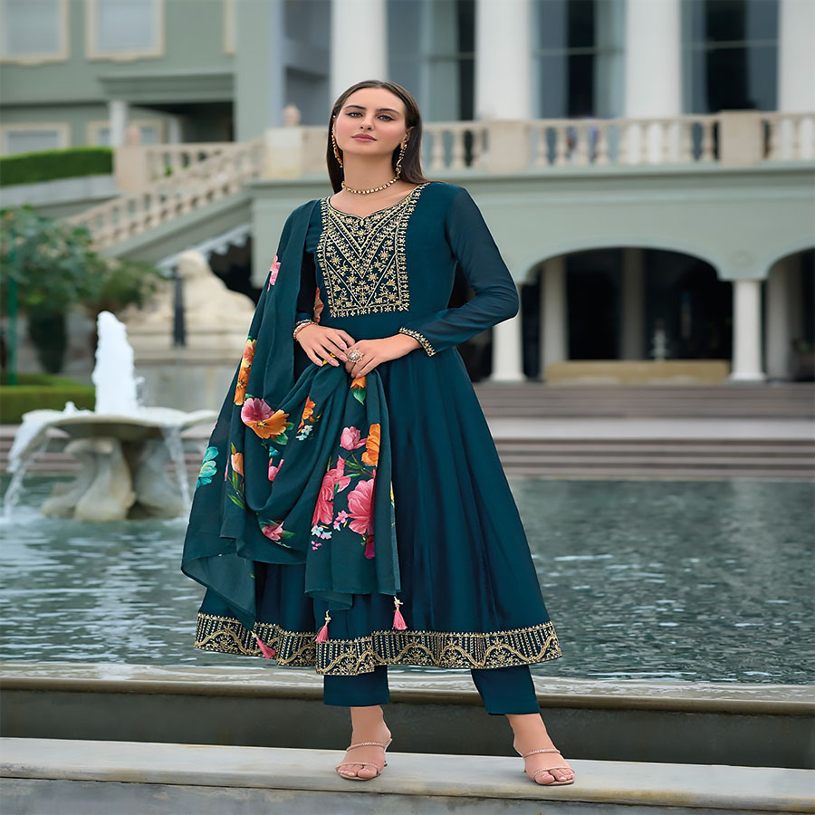 Blue Cotton Anarkali Suit