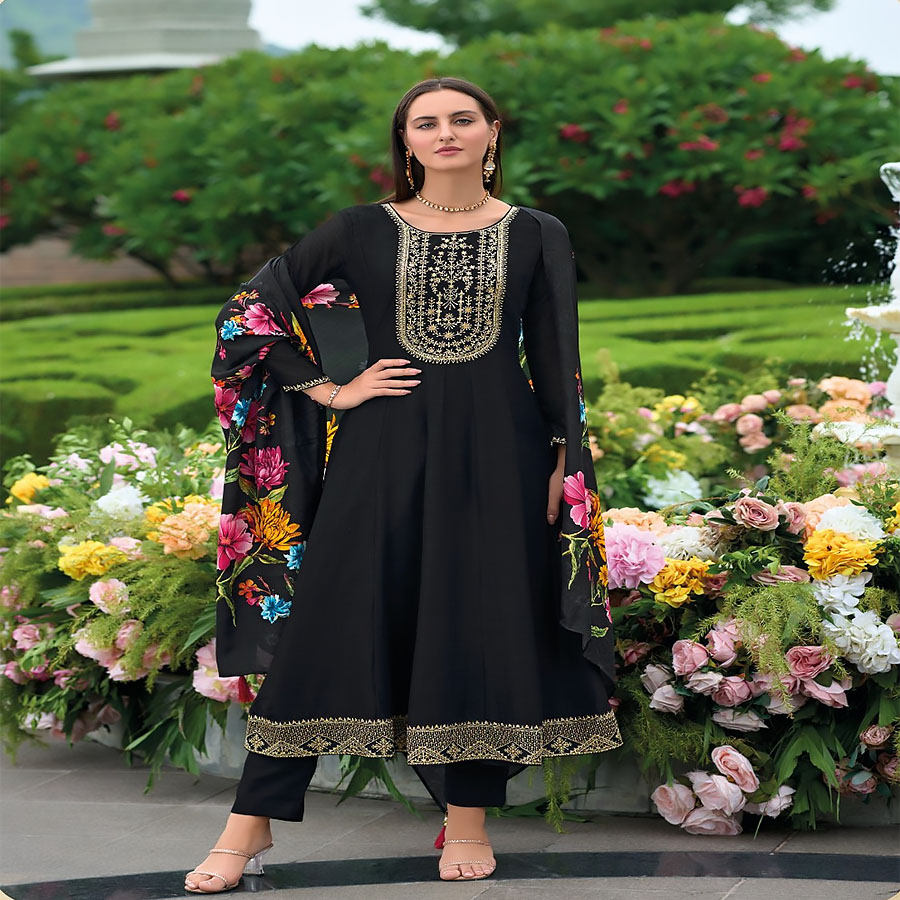 Black Cotton Anarkali Suit