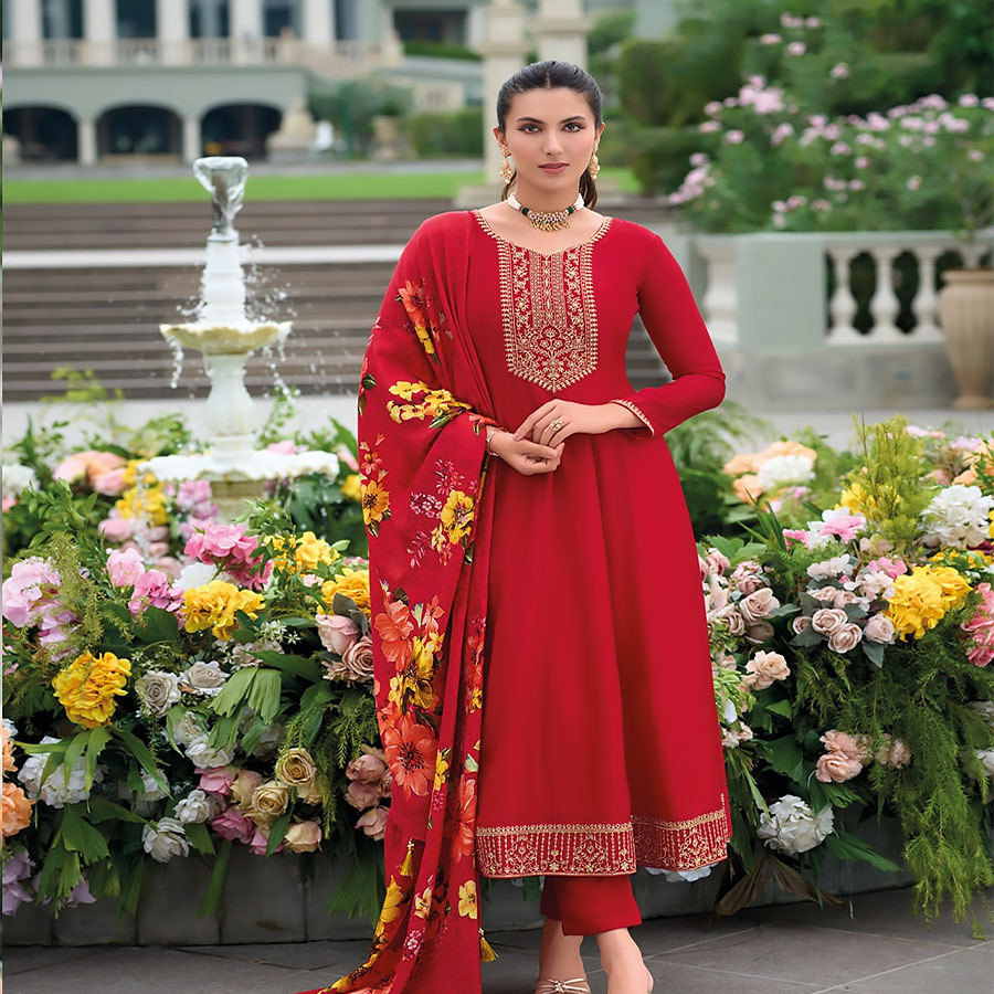 Red Cotton Anarkali Suit