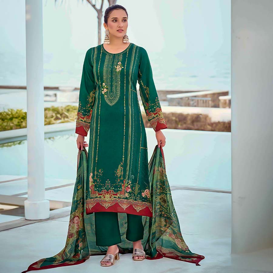 Green  Jam Cotton Casual Wear Salwar Kameez